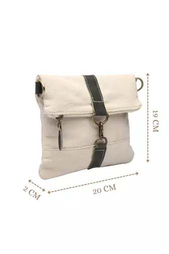 Anekaant timber  &  thread off white jute solid sling bag