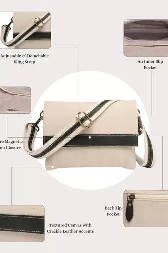 Anekaant timber  &  thread off white jute solid sling bag