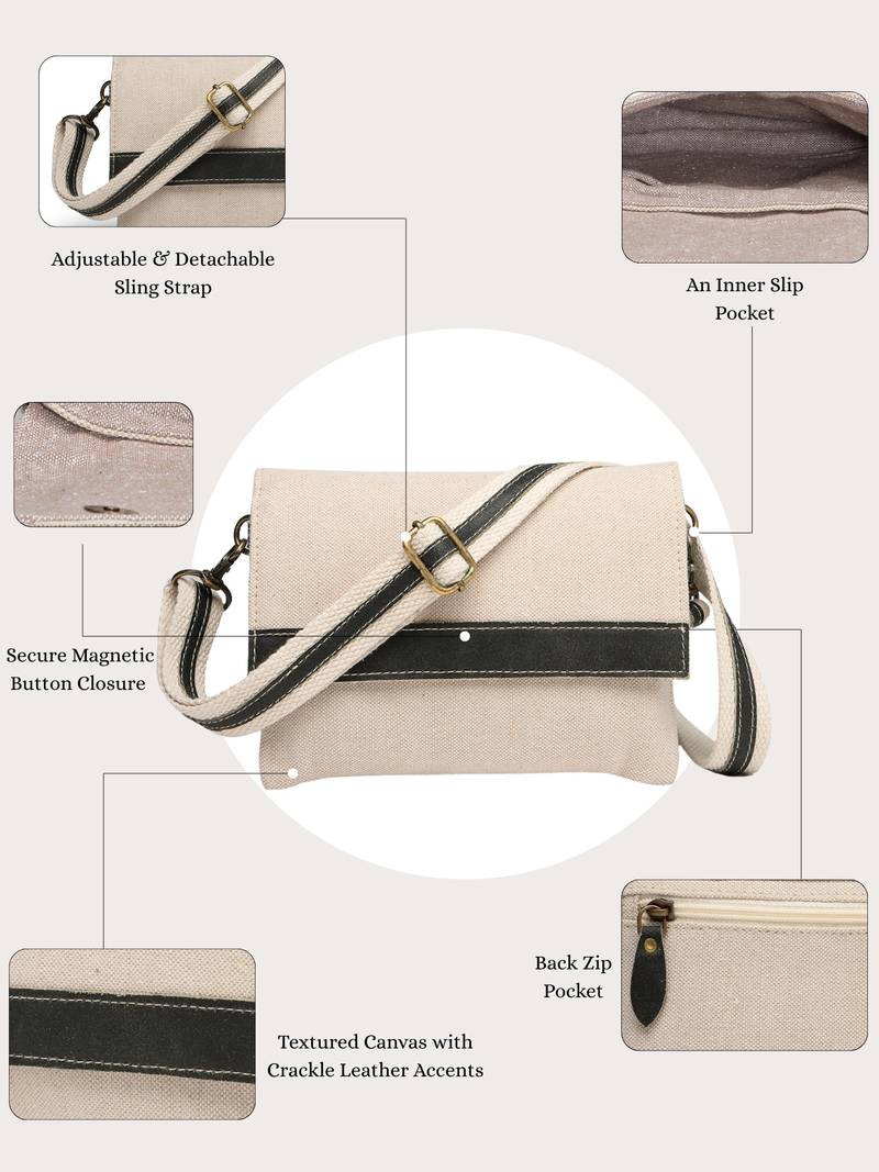 Anekaant timber & thread off white jute solid sling bag