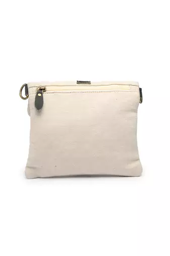Anekaant timber  &  thread off white jute solid sling bag