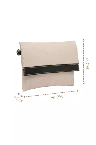 Anekaant timber  &  thread off white jute solid sling bag