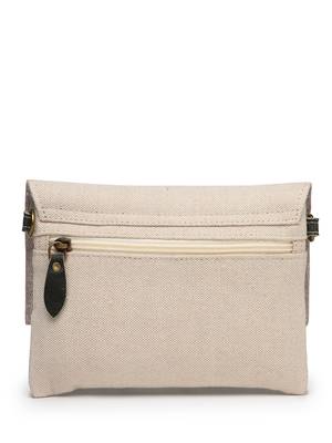 Anekaant timber  &  thread off white jute solid sling bag 6