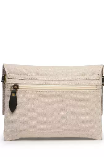 Anekaant timber  &  thread off white jute solid sling bag