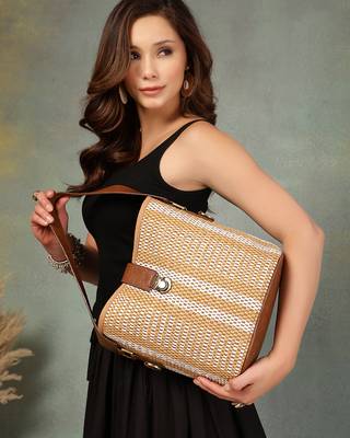 Anekaant earth knots brown jute striped handheld bag 1