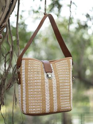 Anekaant earth knots brown jute striped handheld bag 3