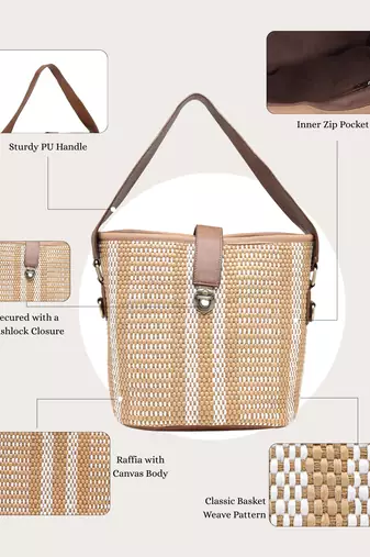 Anekaant earth knots brown jute striped handheld bag