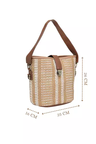 Anekaant earth knots brown jute striped handheld bag