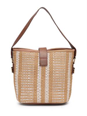 Anekaant earth knots brown jute striped handheld bag 6
