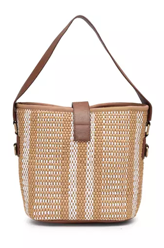 Anekaant earth knots brown jute striped handheld bag