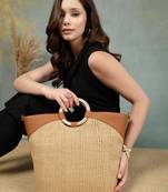 Anekaant earth knots beige jute woven design handheld bag