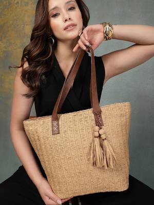 Anekaant earth knots beige jute woven design tote bag 1