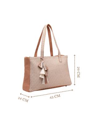 Anekaant earth edit beige jacquard geometric tote bag 5