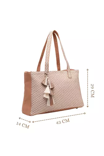 Anekaant earth edit beige jacquard geometric tote bag