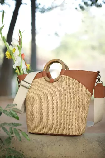 Anekaant earth knots beige jute woven design handheld bag