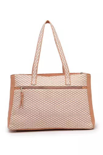 Anekaant earth edit beige jacquard geometric tote bag