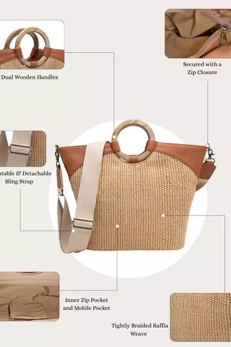 Anekaant earth knots beige jute woven design handheld bag
