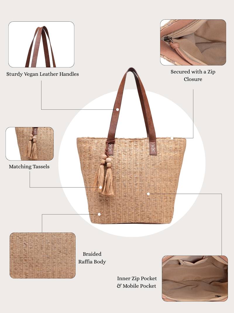 Anekaant earth knots beige jute woven design tote bag