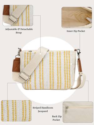 Anekaant earth edit off white & mustard jacquard striped sling bag 4