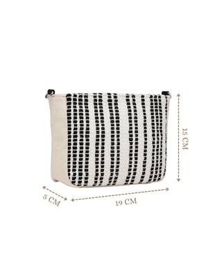 Anekaant earth edit off white & black jacquard striped sling bag 5