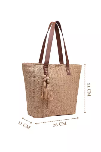 Anekaant earth knots beige jute woven design tote bag