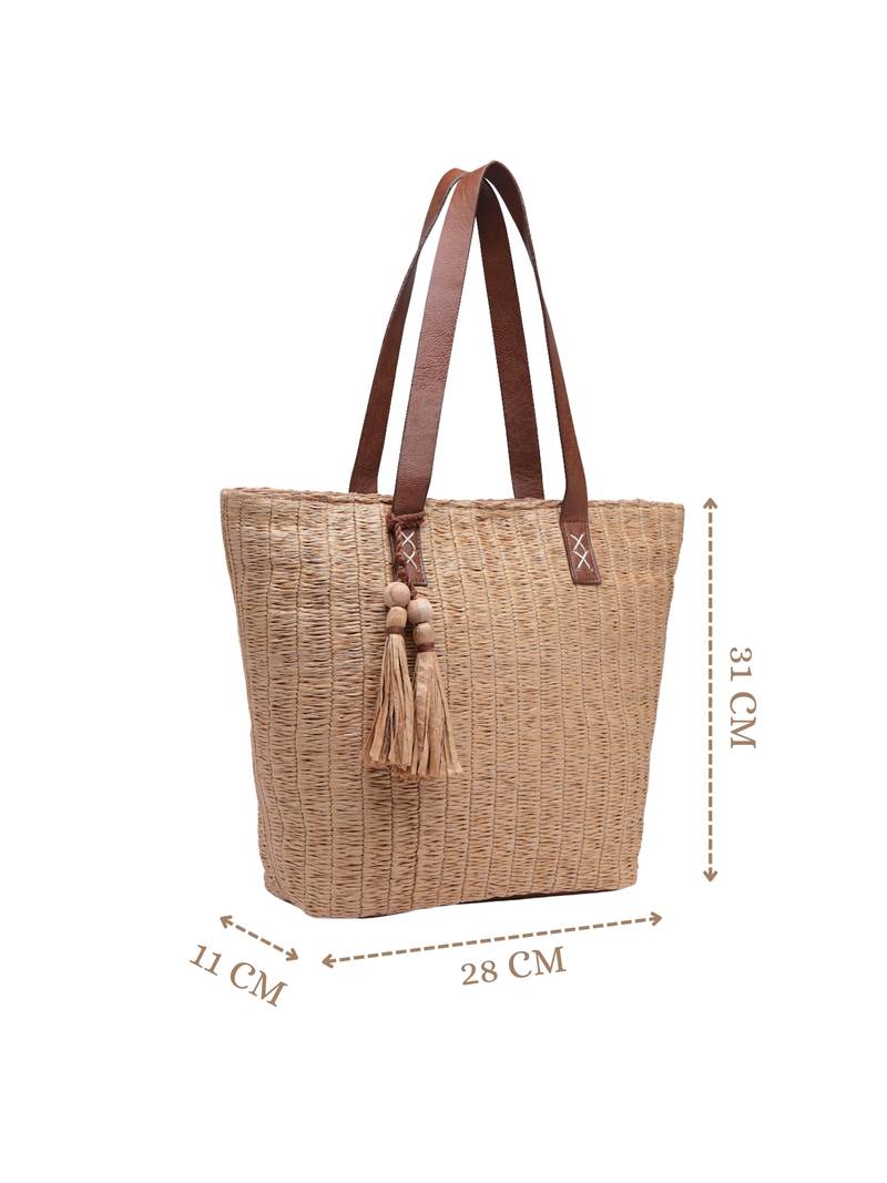 Anekaant earth knots beige jute woven design tote bag