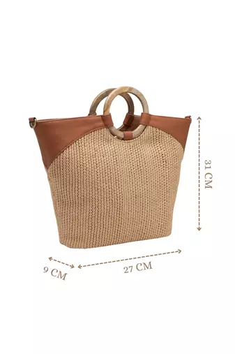 Anekaant earth knots beige jute woven design handheld bag