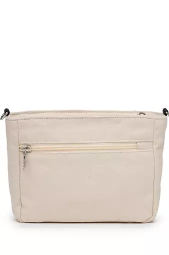 Anekaant earth edit off white & black jacquard striped sling bag