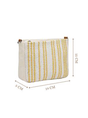 Anekaant earth edit off white & mustard jacquard striped sling bag 5