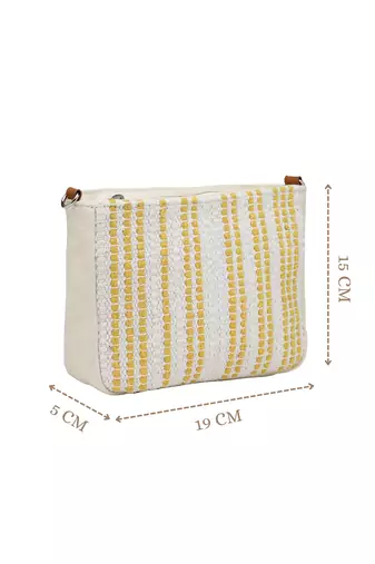 Anekaant earth edit off white & mustard jacquard striped sling bag