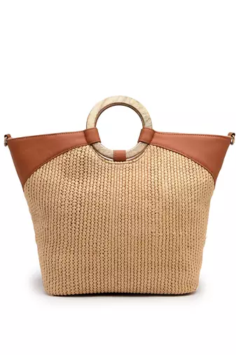Anekaant earth knots beige jute woven design handheld bag