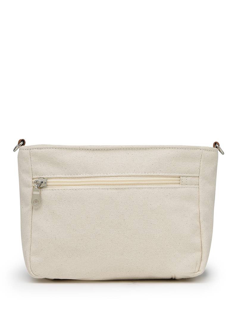 Anekaant earth edit off white & mustard jacquard striped sling bag