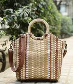 Anekaant earth knots tan jute striped handheld bag