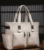 Anekaant timber & thread off white jute solid tote bag