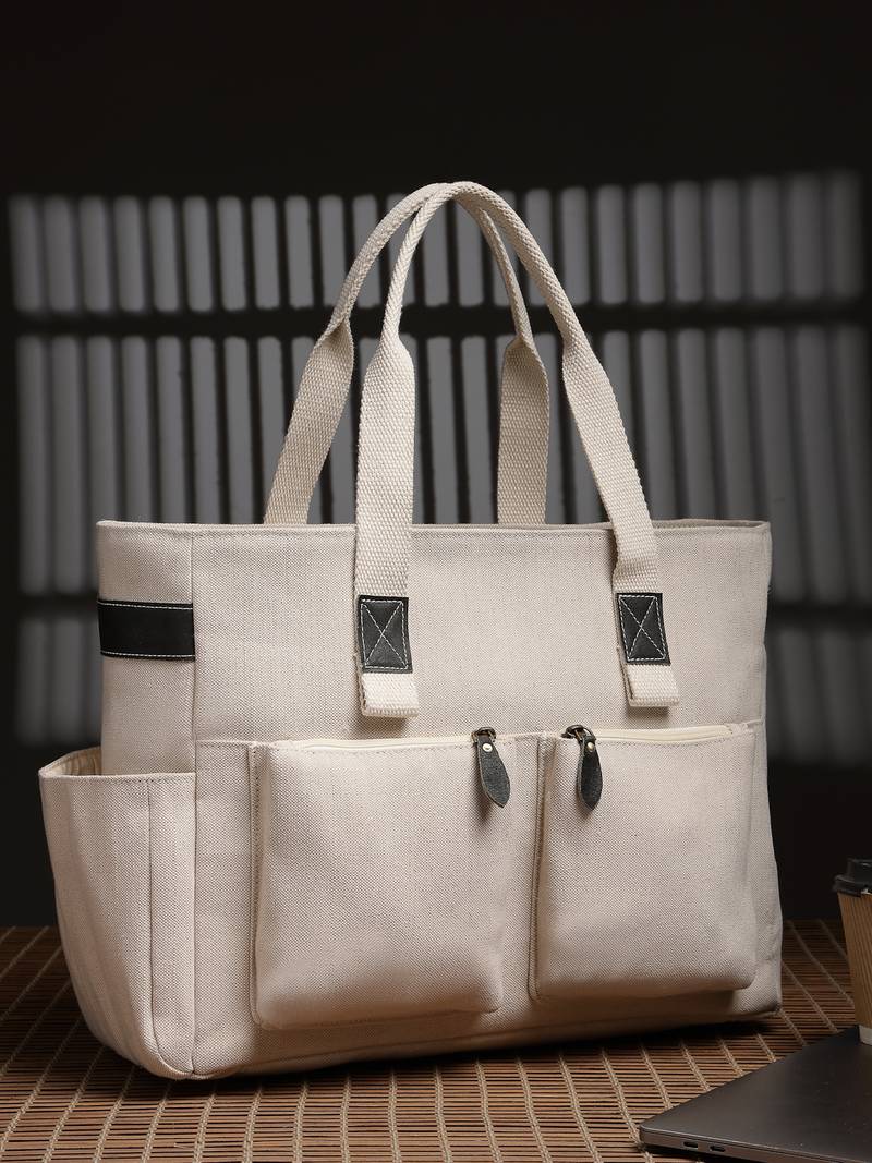 Anekaant timber & thread off white jute solid tote bag