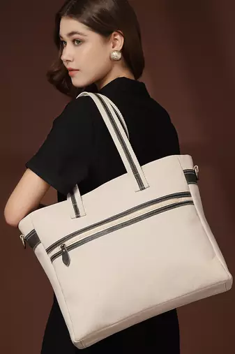 Anekaant timber & thread off white cotton solid tote bag