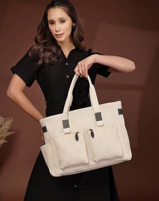 Anekaant timber  &  thread off white jute solid tote bag 3