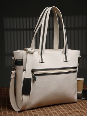 Anekaant timber  &  thread off white cotton solid tote bag 3
