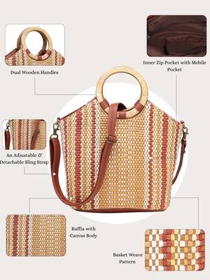 Anekaant earth knots tan jute striped handheld bag 4