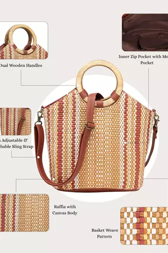 Anekaant earth knots tan jute striped handheld bag