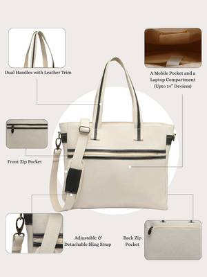 Anekaant timber  &  thread off white cotton solid tote bag 4