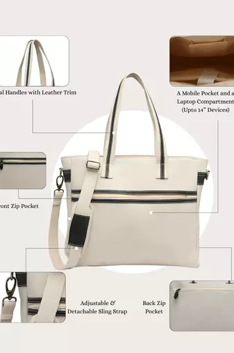 Anekaant timber  &  thread off white cotton solid tote bag
