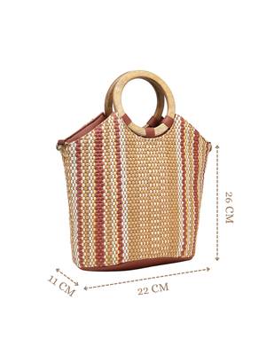 Anekaant earth knots tan jute striped handheld bag 5