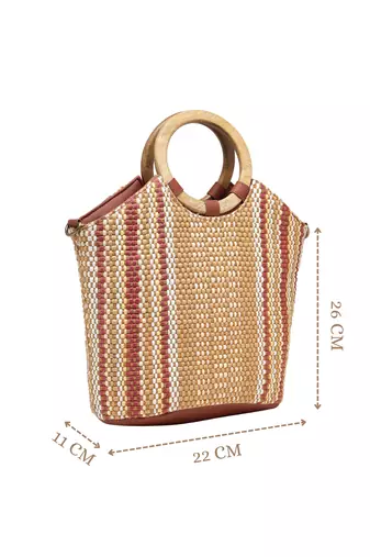 Anekaant earth knots tan jute striped handheld bag