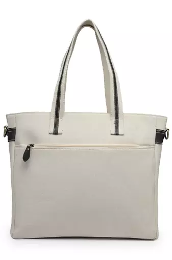 Anekaant timber  &  thread off white cotton solid tote bag