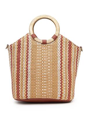 Anekaant earth knots tan jute striped handheld bag 6
