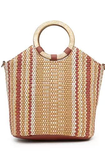 Anekaant earth knots tan jute striped handheld bag
