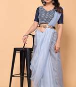 Party Wear Plain Twill Net  Saree With Embroidery Silk  Unstitched Blouse Piece 