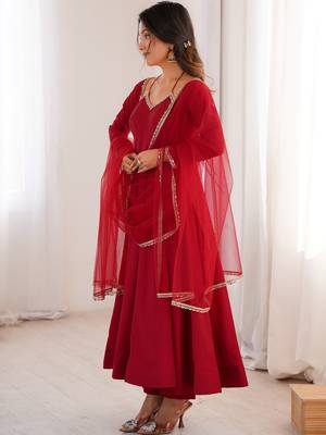 red georgette anarkali gown plus size 1