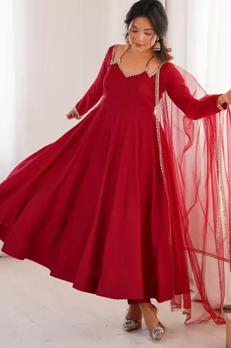 red georgette anarkali gown plus size
