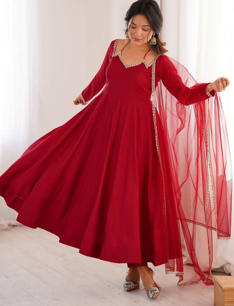 red georgette anarkali gown plus size